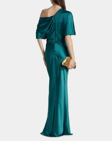 Amsale Draped Metallic Satin Faille One-Shoulder Gown | Thumbnail 3 Amsale Draped Metallic Satin Faille One-Shoulder Gown | Thumbnail 3