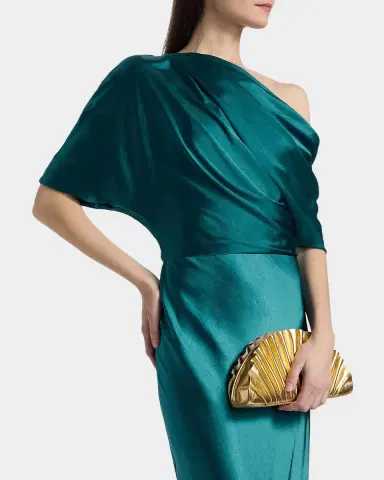 Amsale Draped Metallic Satin Faille One-Shoulder Gown | Thumbnail 5 Amsale Draped Metallic Satin Faille One-Shoulder Gown | Thumbnail 5