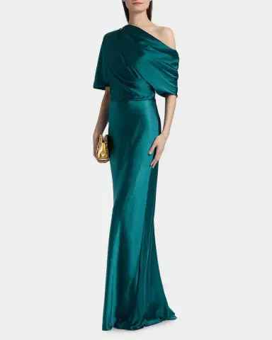 Amsale Draped Metallic Satin Faille One-Shoulder Gown | Thumbnail 7 Amsale Draped Metallic Satin Faille One-Shoulder Gown | Thumbnail 7
