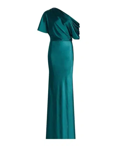 Amsale Draped Metallic Satin Faille One-Shoulder Gown | Thumbnail 1 Amsale Draped Metallic Satin Faille One-Shoulder Gown | Thumbnail 1