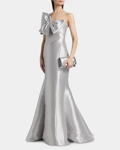 Amsale Metallic Satin Bow Mermaid Gown | Thumbnail 6 Amsale Metallic Satin Bow Mermaid Gown | Thumbnail 6