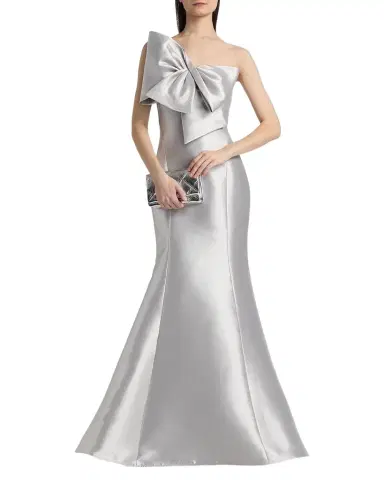 Amsale Metallic Satin Bow Mermaid Gown | Thumbnail 1 Amsale Metallic Satin Bow Mermaid Gown | Thumbnail 1