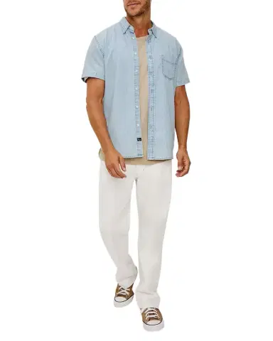 Rails Men's Short-Sleeve Penn Shirt in Light Wash | Thumbnail 1 Rails Men's Short-Sleeve Penn Shirt in Light Wash | Thumbnail 1