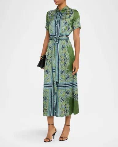 MISA Los Angeles Esmeralda Scarf-Print Satin Midi Shirtdress | Thumbnail 3 MISA Los Angeles Esmeralda Scarf-Print Satin Midi Shirtdress | Thumbnail 3