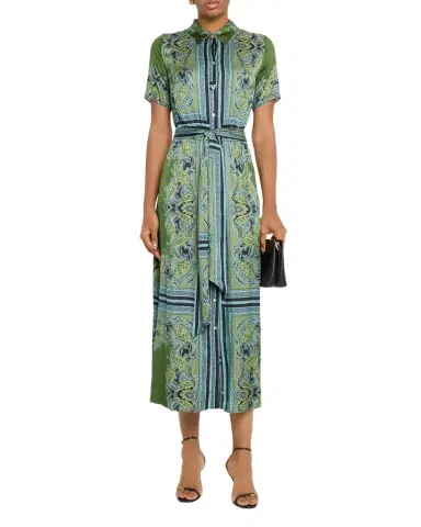 MISA Los Angeles Esmeralda Scarf-Print Satin Midi Shirtdress | Thumbnail 1 MISA Los Angeles Esmeralda Scarf-Print Satin Midi Shirtdress | Thumbnail 1
