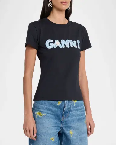 Ganni Logo Embroidered Cotton-Jersey Tee | Thumbnail 4 Ganni Logo Embroidered Cotton-Jersey Tee | Thumbnail 4