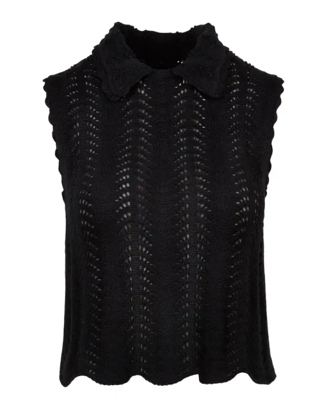 Club Collar Crochet Sleeveless Sweater Club Collar Crochet Sleeveless Sweater