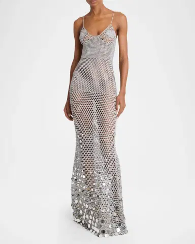 CASABLANCA Mirror Sequined Crochet Knit Maxi Dress | Thumbnail 4 CASABLANCA Mirror Sequined Crochet Knit Maxi Dress | Thumbnail 4