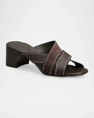 Tod 's Mixed Leather Block-Heel Sandals | Thumbnail 2 Tod 's Mixed Leather Block-Heel Sandals | Thumbnail 2