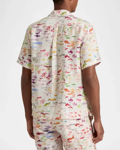 Vilebrequin x Fabrice Hyber Men's Pescador Linen Camp Shirt | Thumbnail 2 Vilebrequin x Fabrice Hyber Men's Pescador Linen Camp Shirt | Thumbnail 2