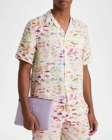 Vilebrequin x Fabrice Hyber Men's Pescador Linen Camp Shirt | Thumbnail 3 Vilebrequin x Fabrice Hyber Men's Pescador Linen Camp Shirt | Thumbnail 3