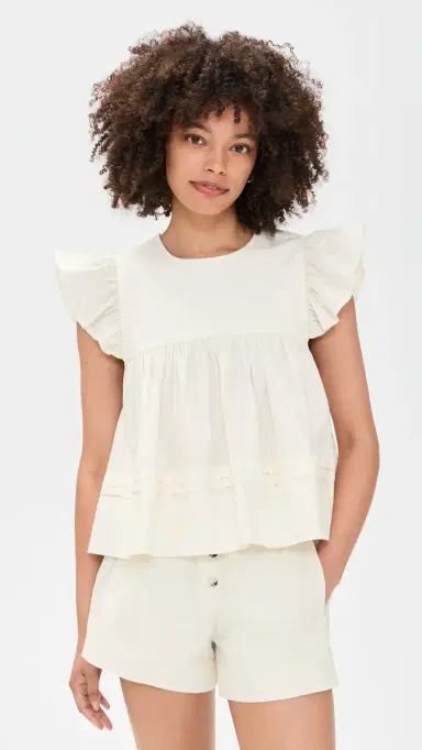 GANNI Frill Sleeve Top Egret | Thumbnail 2 GANNI Frill Sleeve Top Egret | Thumbnail 2