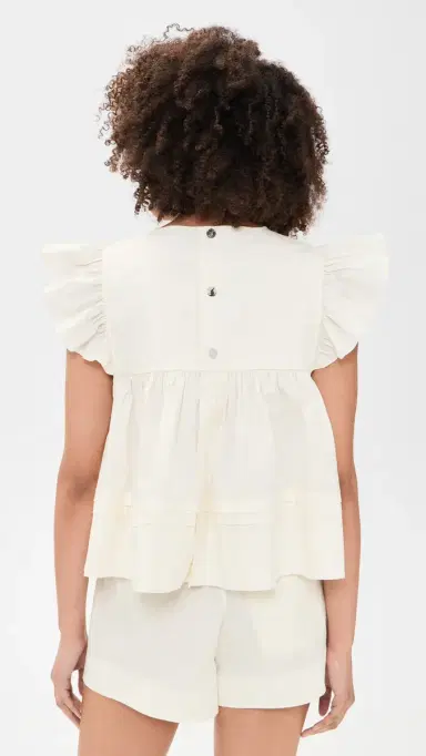 GANNI Frill Sleeve Top Egret | Thumbnail 3 GANNI Frill Sleeve Top Egret | Thumbnail 3