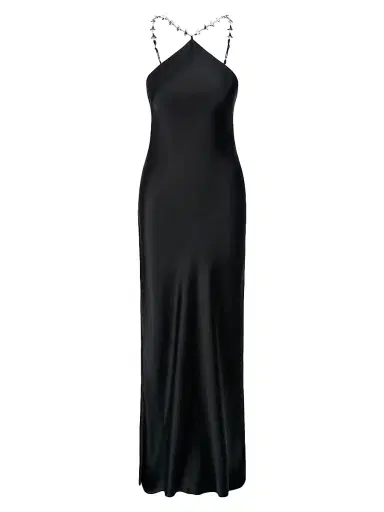 Staud Women's Cadence Chain-Strap Satin Maxi Dress - Black - Size 12 | Thumbnail 1 Staud Women's Cadence Chain-Strap Satin Maxi Dress - Black - Size 12 | Thumbnail 1
