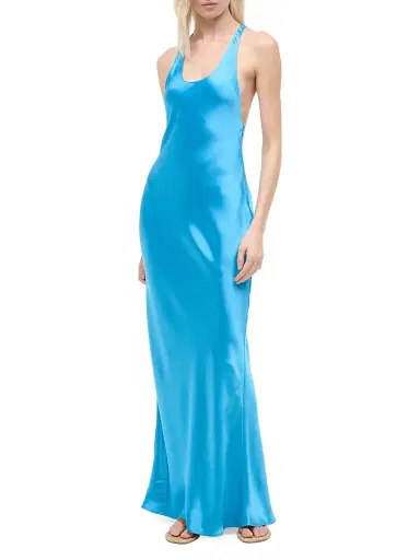 Staud Women's Juanita Racerback Bias Satin Maxi Dress - Pool - Size 12 | Thumbnail 3 Staud Women's Juanita Racerback Bias Satin Maxi Dress - Pool - Size 12 | Thumbnail 3