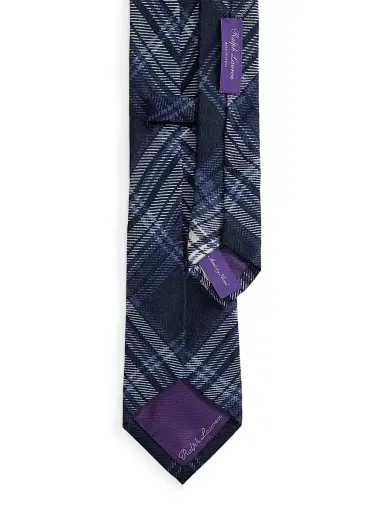 Ralph Lauren Purple Label Men's Plaid Cashmere-Silk Tie - Navy | Thumbnail 3 Ralph Lauren Purple Label Men's Plaid Cashmere-Silk Tie - Navy | Thumbnail 3