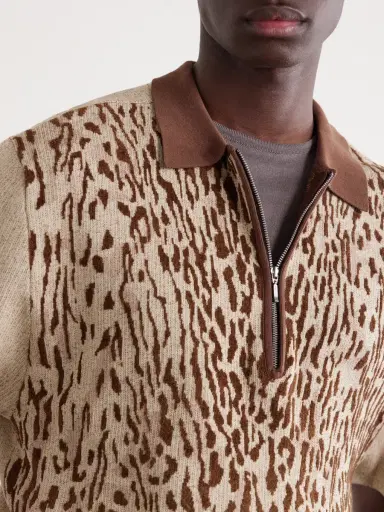 Beams Plus Leopard-Jacquard Cotton-Blend Half-Zip Polo Shirt - Men | Thumbnail 5 Beams Plus Leopard-Jacquard Cotton-Blend Half-Zip Polo Shirt - Men | Thumbnail 5
