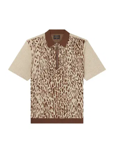 Beams Plus Leopard-Jacquard Cotton-Blend Half-Zip Polo Shirt - Men | Thumbnail 1 Beams Plus Leopard-Jacquard Cotton-Blend Half-Zip Polo Shirt - Men | Thumbnail 1