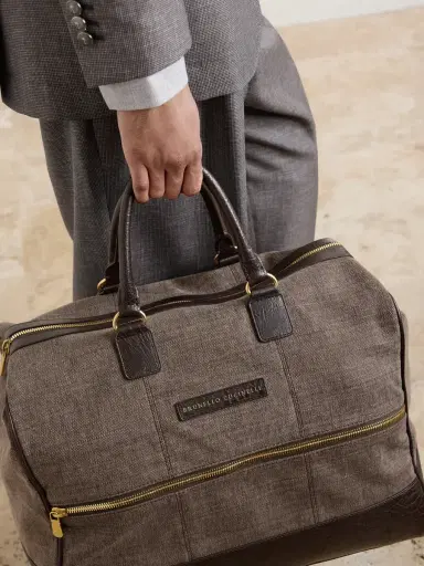 Brunello Cucinelli Boston Leather-Trimmed Woven Weekend Bag - Men | Thumbnail 5 Brunello Cucinelli Boston Leather-Trimmed Woven Weekend Bag - Men | Thumbnail 5