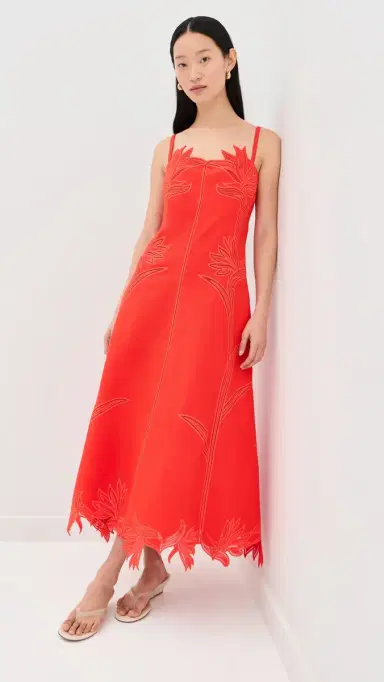 Simkhai Ellery Embroidered Bustier Midi Dress Lobster | Thumbnail 2 Simkhai Ellery Embroidered Bustier Midi Dress Lobster | Thumbnail 2