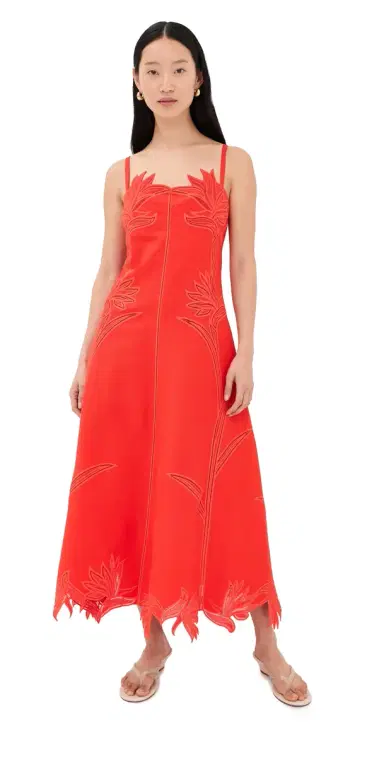 Simkhai Ellery Embroidered Bustier Midi Dress Lobster | Thumbnail 1 Simkhai Ellery Embroidered Bustier Midi Dress Lobster | Thumbnail 1