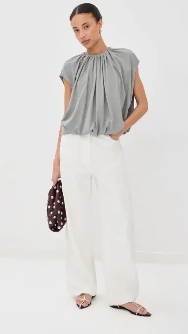Tibi Shirred Neck Circular Tee Pumice Grey | Thumbnail 5 Tibi Shirred Neck Circular Tee Pumice Grey | Thumbnail 5