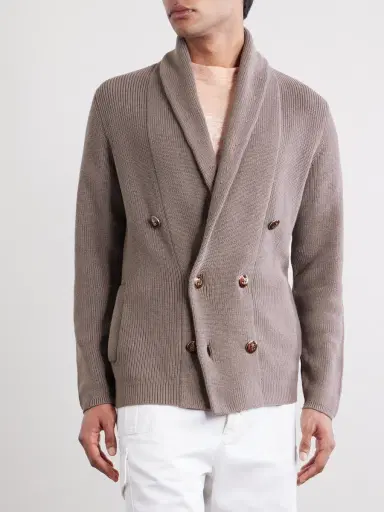 Brunello Cucinelli Shawl-Collar Double-Breasted Ribbed Cotton Cardigan - Men | Thumbnail 3 Brunello Cucinelli Shawl-Collar Double-Breasted Ribbed Cotton Cardigan - Men | Thumbnail 3