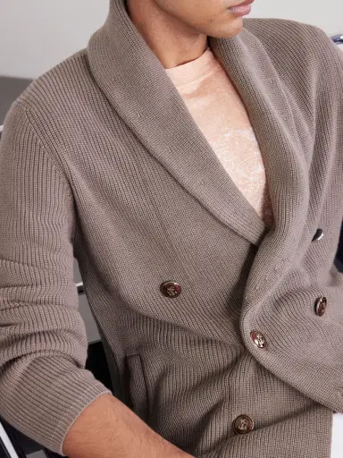 Brunello Cucinelli Shawl-Collar Double-Breasted Ribbed Cotton Cardigan - Men | Thumbnail 5 Brunello Cucinelli Shawl-Collar Double-Breasted Ribbed Cotton Cardigan - Men | Thumbnail 5