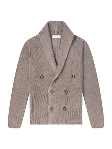 Brunello Cucinelli Shawl-Collar Double-Breasted Ribbed Cotton Cardigan - Men | Thumbnail 1 Brunello Cucinelli Shawl-Collar Double-Breasted Ribbed Cotton Cardigan - Men | Thumbnail 1