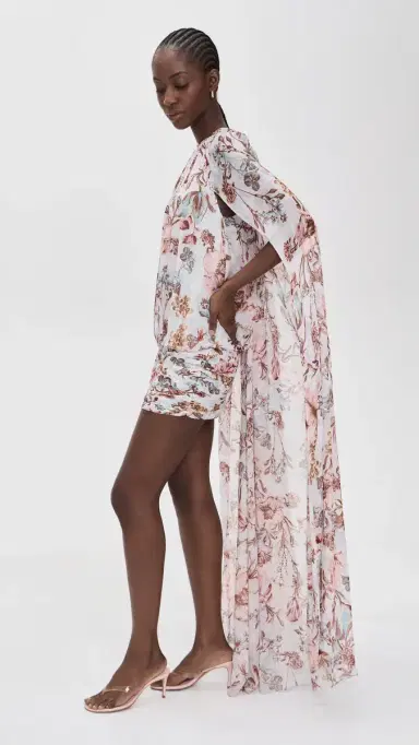 Hemant and Nandita Ruched Cape Mini Dress Blue | Thumbnail 4 Hemant and Nandita Ruched Cape Mini Dress Blue | Thumbnail 4