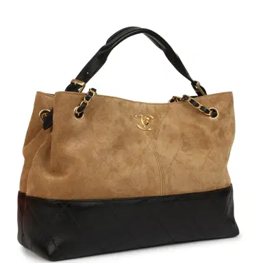 Chanel Chanel Small Coco Base Hobo Bag Brown Suede and Black Shiny Lambskin Brushed Gold Hardware | Thumbnail 2 Chanel Chanel Small Coco Base Hobo Bag Brown Suede and Black Shiny Lambskin Brushed Gold Hardware | Thumbnail 2