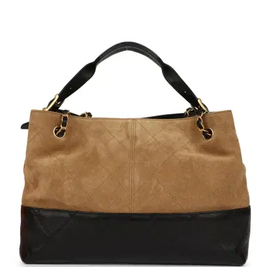 Chanel Chanel Small Coco Base Hobo Bag Brown Suede and Black Shiny Lambskin Brushed Gold Hardware | Thumbnail 4 Chanel Chanel Small Coco Base Hobo Bag Brown Suede and Black Shiny Lambskin Brushed Gold Hardware | Thumbnail 4
