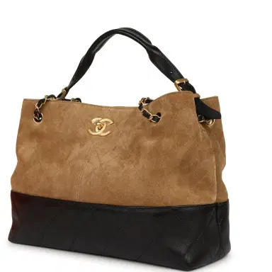 Chanel Chanel Small Coco Base Hobo Bag Brown Suede and Black Shiny Lambskin Brushed Gold Hardware | Thumbnail 5 Chanel Chanel Small Coco Base Hobo Bag Brown Suede and Black Shiny Lambskin Brushed Gold Hardware | Thumbnail 5