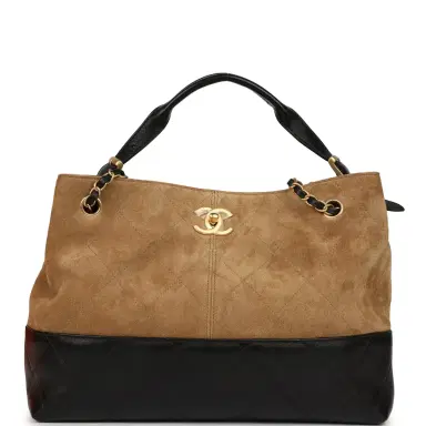 Chanel Chanel Small Coco Base Hobo Bag Brown Suede and Black Shiny Lambskin Brushed Gold Hardware | Thumbnail 1 Chanel Chanel Small Coco Base Hobo Bag Brown Suede and Black Shiny Lambskin Brushed Gold Hardware | Thumbnail 1