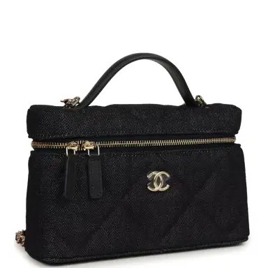 Chanel Chanel Top Handle Long Vanity Case with Chain Dark Blue Denim Light Gold Hardware | Thumbnail 2 Chanel Chanel Top Handle Long Vanity Case with Chain Dark Blue Denim Light Gold Hardware | Thumbnail 2