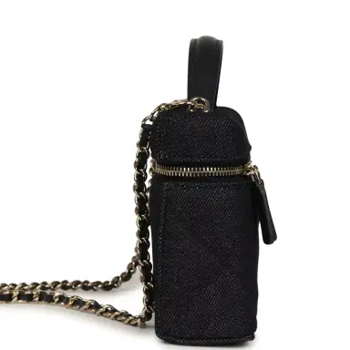 Chanel Chanel Top Handle Long Vanity Case with Chain Dark Blue Denim Light Gold Hardware | Thumbnail 3 Chanel Chanel Top Handle Long Vanity Case with Chain Dark Blue Denim Light Gold Hardware | Thumbnail 3
