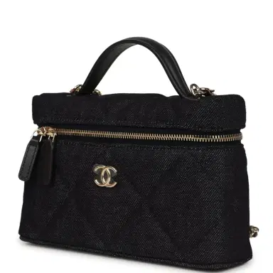 Chanel Chanel Top Handle Long Vanity Case with Chain Dark Blue Denim Light Gold Hardware | Thumbnail 5 Chanel Chanel Top Handle Long Vanity Case with Chain Dark Blue Denim Light Gold Hardware | Thumbnail 5