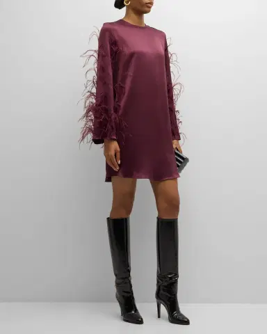 Lapointe Feather Long-Sleeve Satin Mini Shift Dress | Thumbnail 2 Lapointe Feather Long-Sleeve Satin Mini Shift Dress | Thumbnail 2