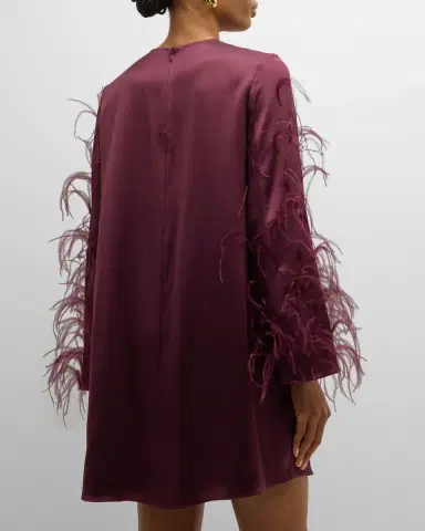 Lapointe Feather Long-Sleeve Satin Mini Shift Dress | Thumbnail 6 Lapointe Feather Long-Sleeve Satin Mini Shift Dress | Thumbnail 6