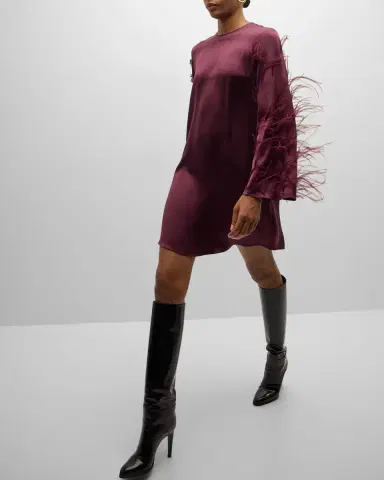 Lapointe Feather Long-Sleeve Satin Mini Shift Dress | Thumbnail 7 Lapointe Feather Long-Sleeve Satin Mini Shift Dress | Thumbnail 7