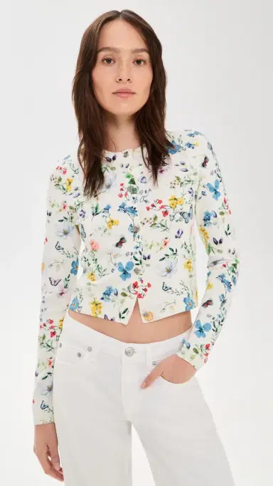 ALICE + OLIVIA Carson Printed Cardigan Twisting Vines Off White | Thumbnail 2 ALICE + OLIVIA Carson Printed Cardigan Twisting Vines Off White | Thumbnail 2