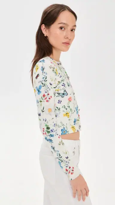 ALICE + OLIVIA Carson Printed Cardigan Twisting Vines Off White | Thumbnail 4 ALICE + OLIVIA Carson Printed Cardigan Twisting Vines Off White | Thumbnail 4
