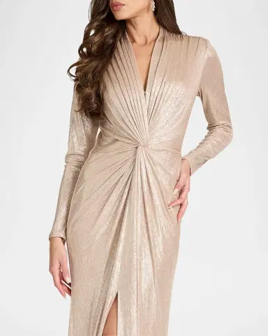 Tadashi Shoji Twist-Front Metallic Jersey Column Gown | Thumbnail 4 Tadashi Shoji Twist-Front Metallic Jersey Column Gown | Thumbnail 4