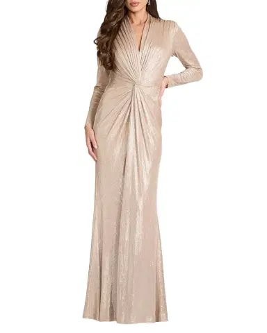 Tadashi Shoji Twist-Front Metallic Jersey Column Gown | Thumbnail 1 Tadashi Shoji Twist-Front Metallic Jersey Column Gown | Thumbnail 1