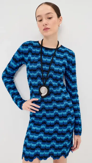 ESCVDO olana Long Sleeve Crochet Mini Dress Blues | Thumbnail 2 ESCVDO olana Long Sleeve Crochet Mini Dress Blues | Thumbnail 2