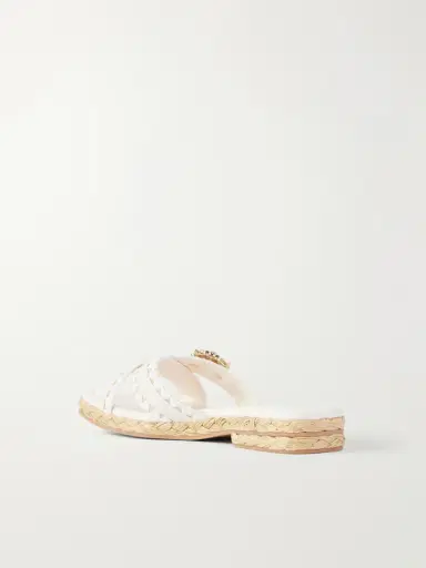 Roger Vivier Strass Crystal-embellished Leather-trimmed Raffia Slides | Thumbnail 3 Roger Vivier Strass Crystal-embellished Leather-trimmed Raffia Slides | Thumbnail 3