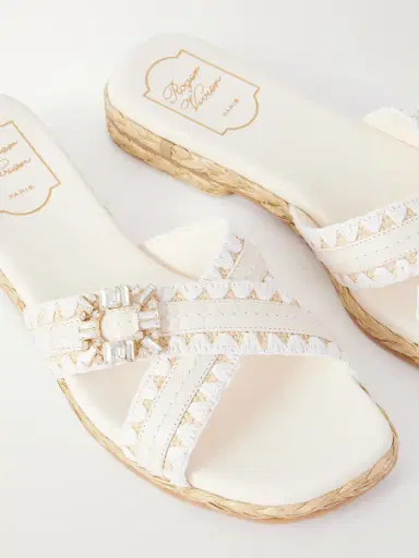 Roger Vivier Strass Crystal-embellished Leather-trimmed Raffia Slides | Thumbnail 5 Roger Vivier Strass Crystal-embellished Leather-trimmed Raffia Slides | Thumbnail 5