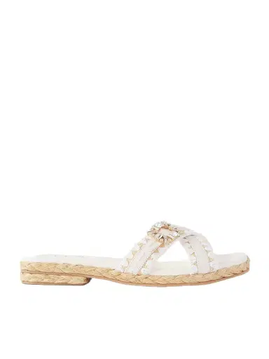 Roger Vivier Strass Crystal-embellished Leather-trimmed Raffia Slides | Thumbnail 1 Roger Vivier Strass Crystal-embellished Leather-trimmed Raffia Slides | Thumbnail 1