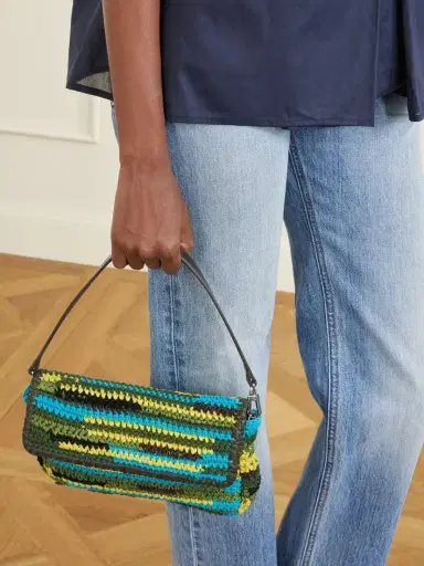 Staud Timmy Leather-trimmed Crocheted Fabric And Raffia Shoulder Bag | Thumbnail 2 Staud Timmy Leather-trimmed Crocheted Fabric And Raffia Shoulder Bag | Thumbnail 2