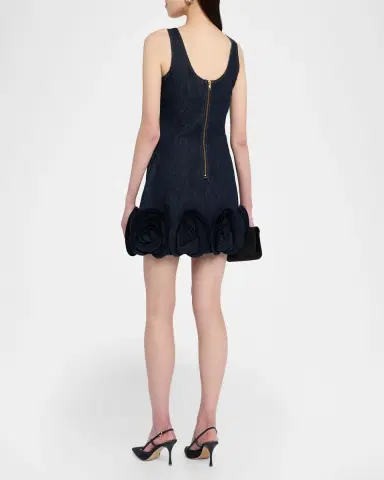 Self-Portrait Denim 3D Flower Mini Dress | Thumbnail 3 Self-Portrait Denim 3D Flower Mini Dress | Thumbnail 3
